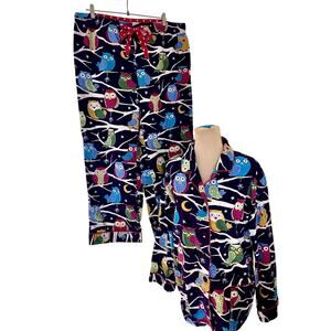 Nick & Nora Cotton Flannel Purple Owl Pajama Set Adult XXL